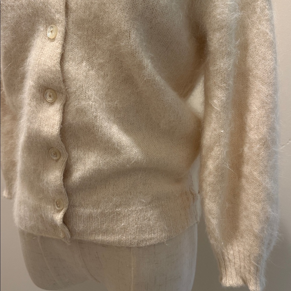 Vintage ivory French angora and lambswool button collared cardigan sweater - Picture 3 of 7